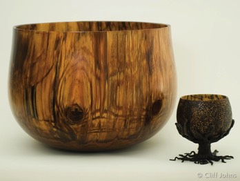  Cook Pine Calabash, 19 x 15, and Epoxy Tree Goblet, 5 x 7  